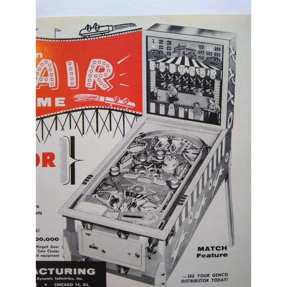 Fun Fair Pinball Flyer Genco Carnival Games Amusement Park Original NOS 1958 - Picture 4 of 5